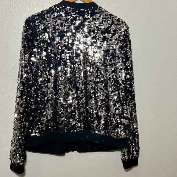 Zip Jacket with Sequins Occasion Event NYE Bling Party Stretch Pockets 2X - Picture 6 of 11